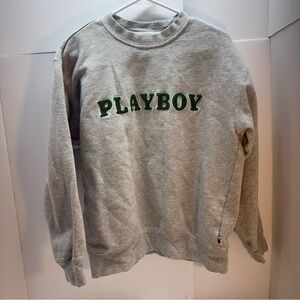PLAYBOY Gray Crewneck Sweater with Green Logo